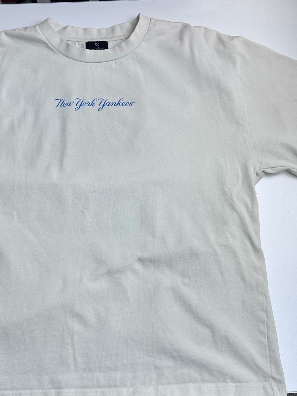 Peace Collective New York Yankees Baby Blue Writing on Ivory Heavyweight Tshirt - Picture 6 of 8